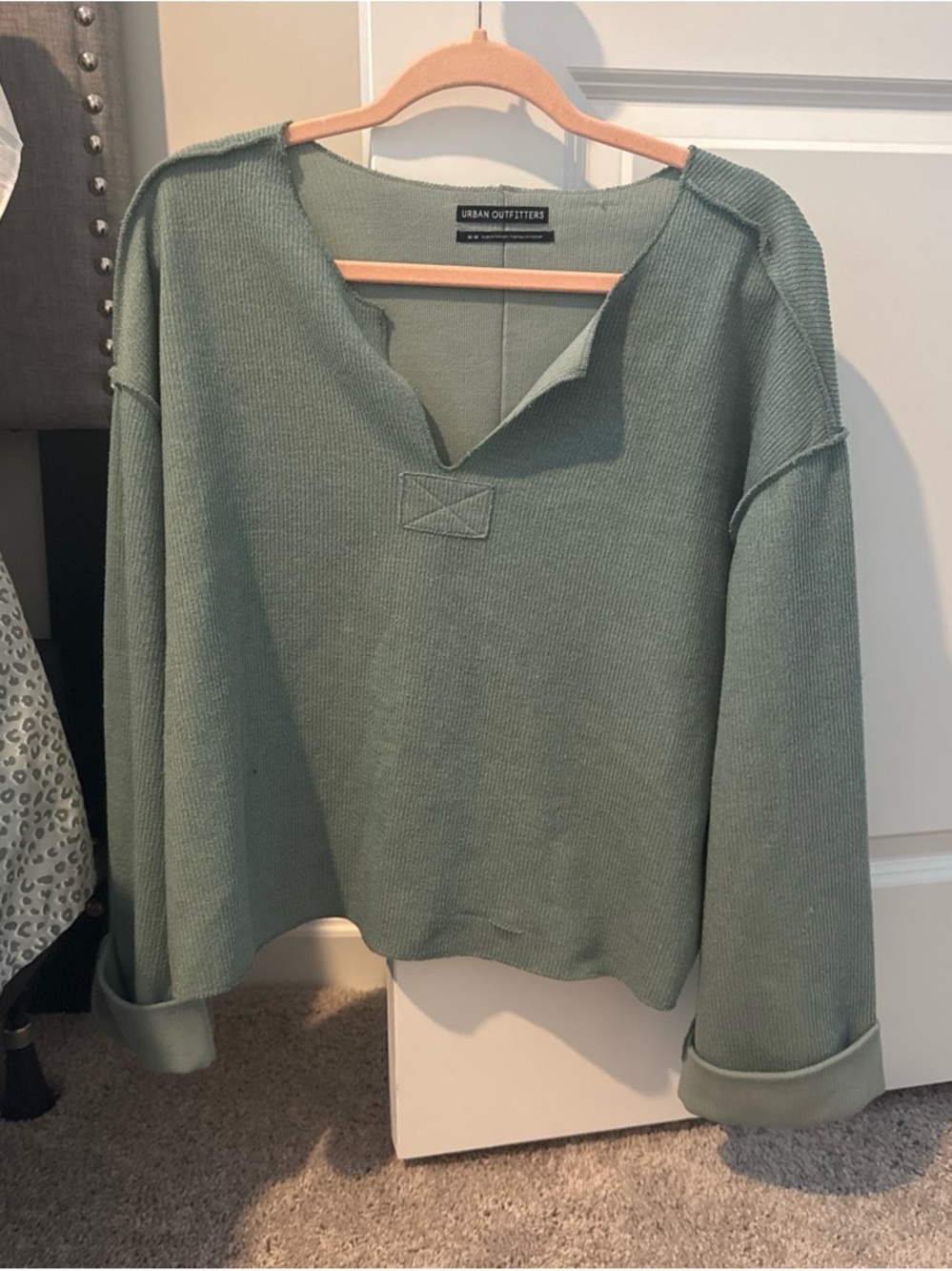 Urban Outfitters Sage Green V-Notch Knit Pullover